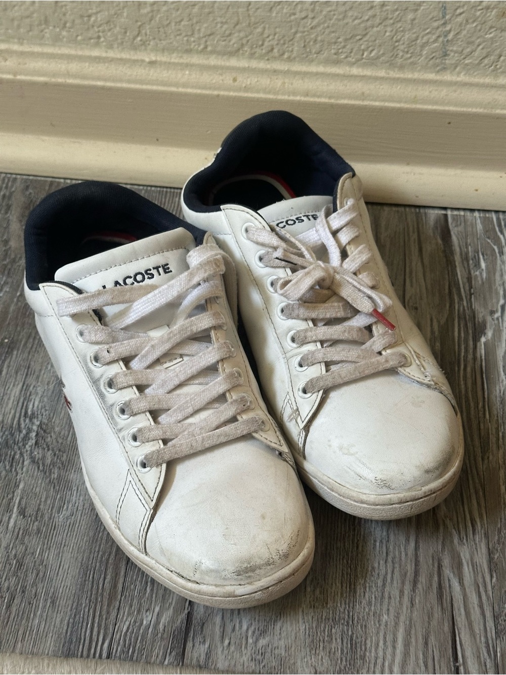 Lacoste White Leather Sneakers with Navy Trim